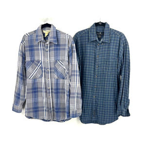 Vintage Lot 2 Flannel Plaid Button Up Shacket 100% Cotton Men's Large Tall